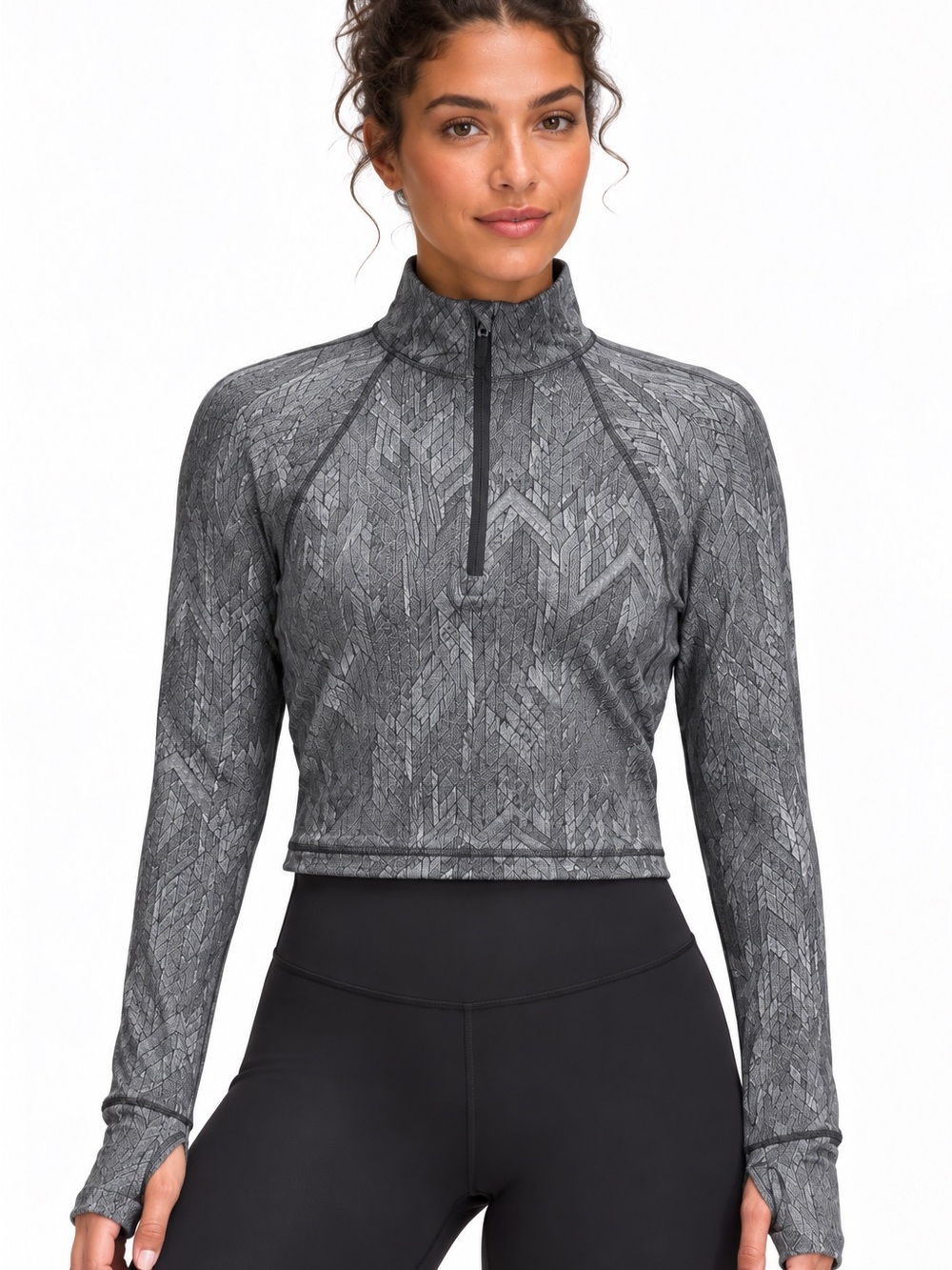 Lululemon Rulu Run Cropped Half Zip Jacquard Gray Size 8 NWT